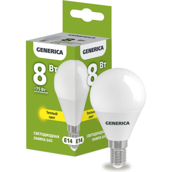 Лампа светодиодная G45 шар 8Вт 230В 3000К E14 GENERICA