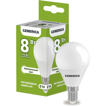 Лампа светодиодная IEK GENERICA G45 шар 8Вт 230В 4000К E14